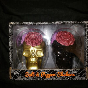 Sugar Skull rose gold black pepper shakers Halloween